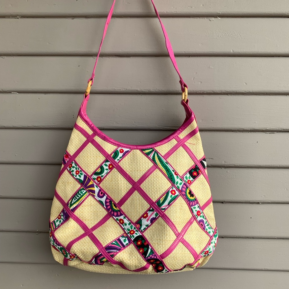 Vera Bradley Purse Viva La Vera Retired Rattan Straw Hobo Shoulder Bag Pink.